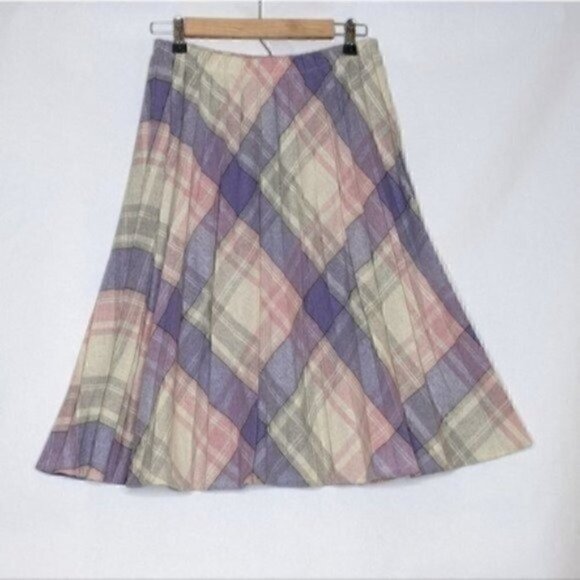 TAKE 1 VINTAGE SKIRT PINK PURPLE PLAID PLEATED FITS SMALL WOOL USA A LINE STYLE - Picture 1 of 7